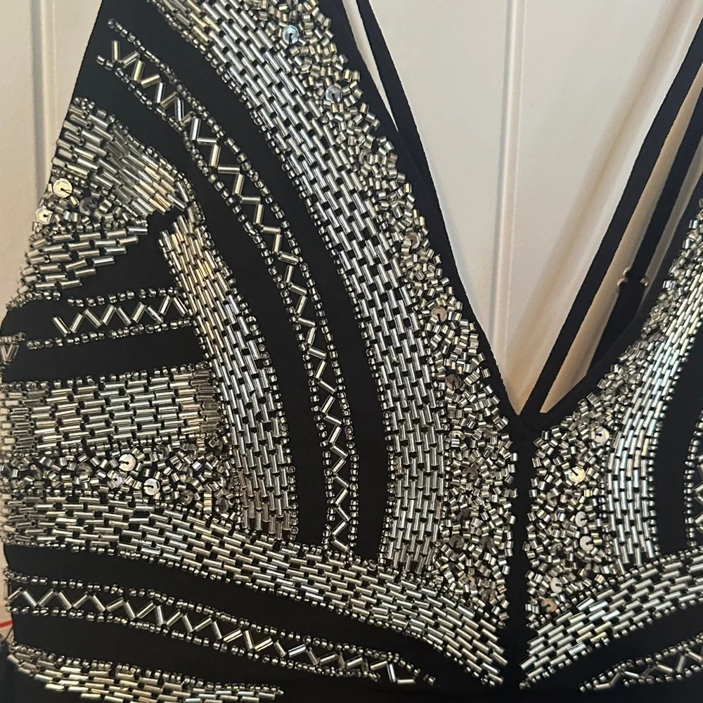 Nasty Gal Wide leg Beaded Jumpsuit Black and Silver NWT new - Picture 2 of 7